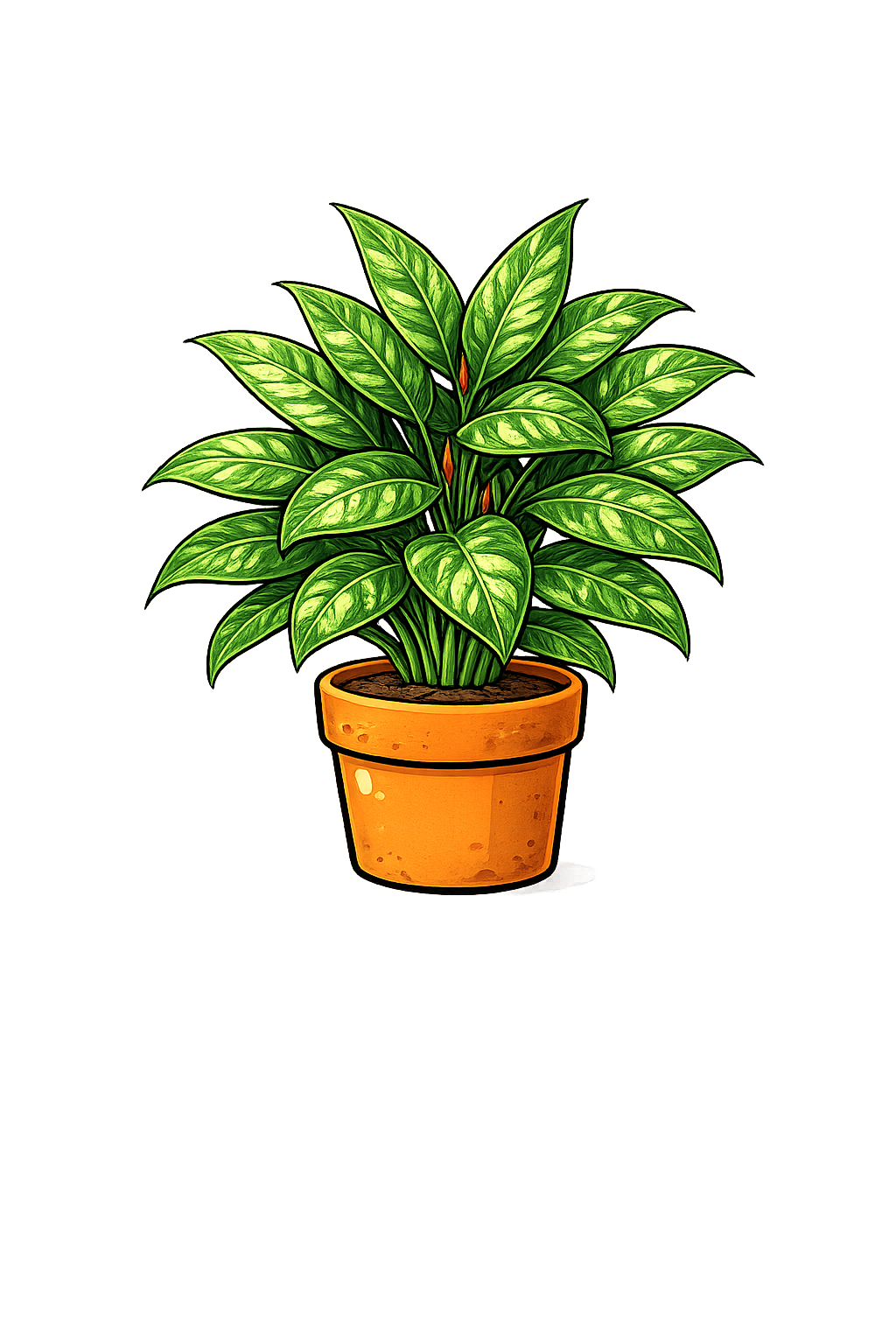Chinese evergreen with patterned green leaves indoors