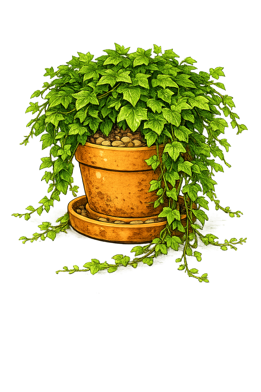 English ivy trailing indoors with small lobed green leaves