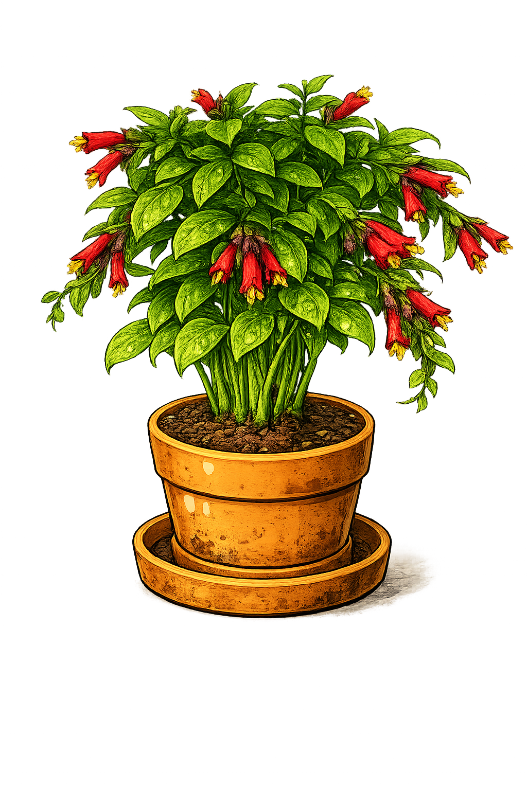 Lipstick plant with trailing vines and red tubular flowers indoors