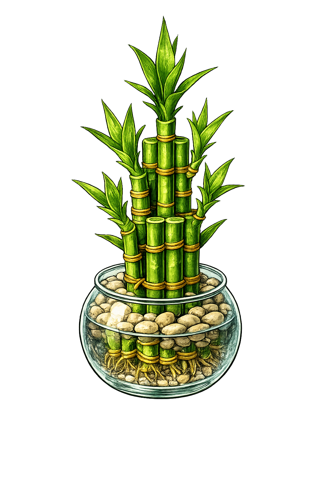 Lucky bamboo stalks growing in water indoors