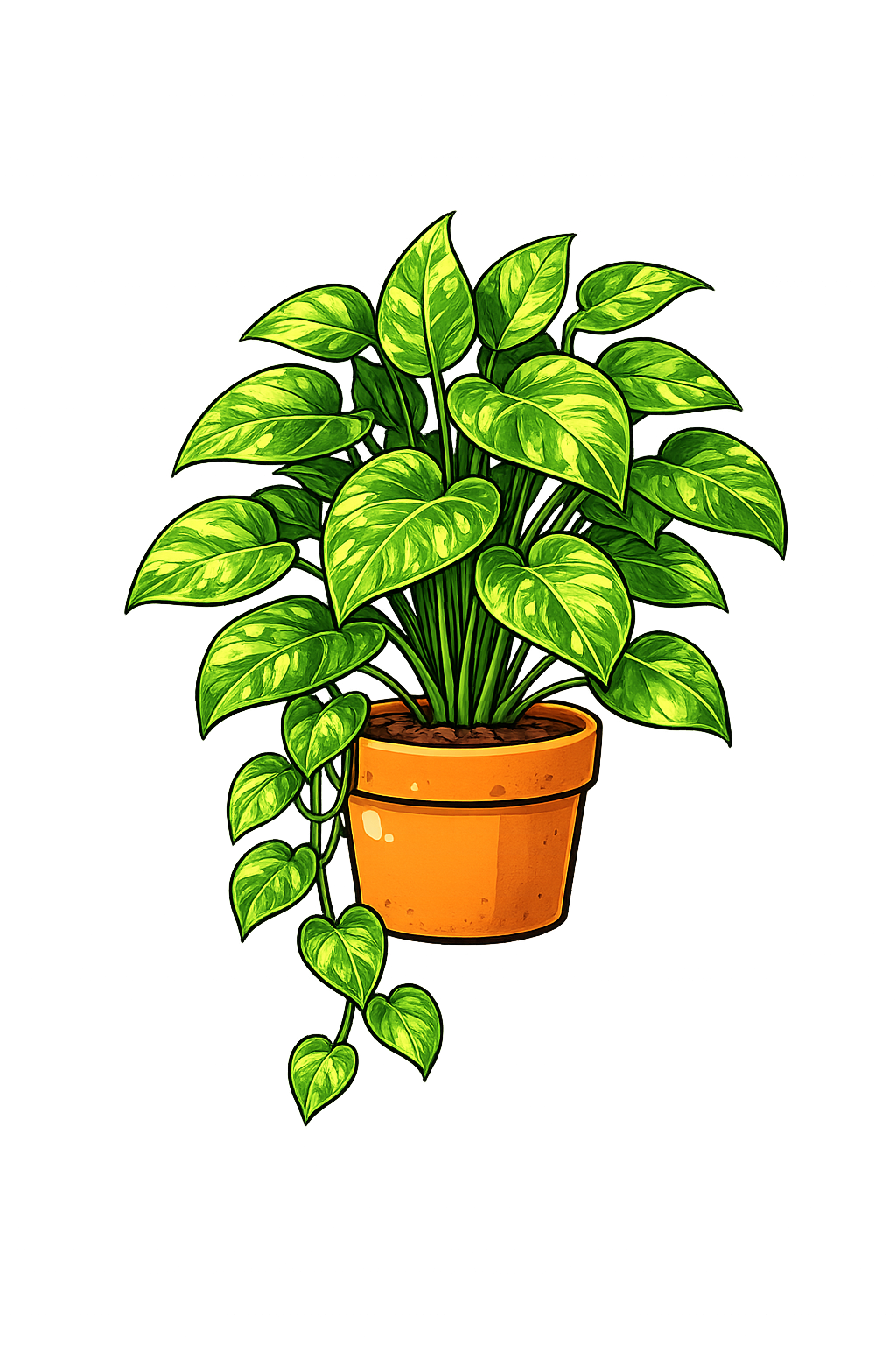 Pothos (Devil’s Ivy) trailing from a hanging pot indoors