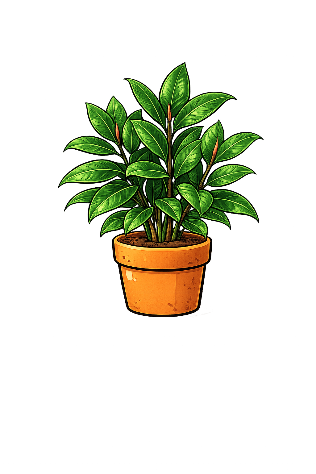 Rubber plant with large glossy dark green leaves indoors